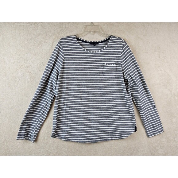 Lands' End Women's Striped Roll Tab Blouse Top Size L 14-16 - Picture 1 of 3